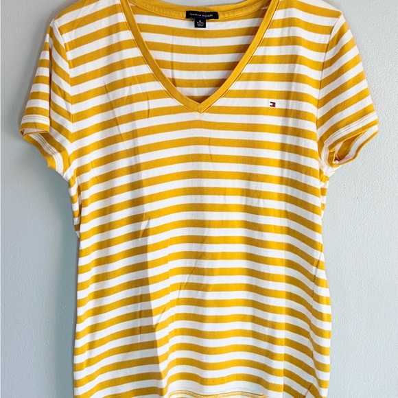 Tommy Hilfiger Yellow and White Striped Tee - Picture 1 of 3
